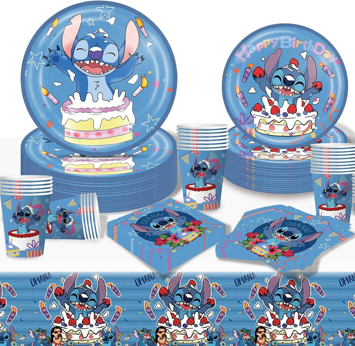 DreamJing Stitch Birthday Party Decorations Tableware Set, Lilo Stitch Party Supplies Paper Plates Cups and Napkins for Kids Birthday Kit 20 Guests E.