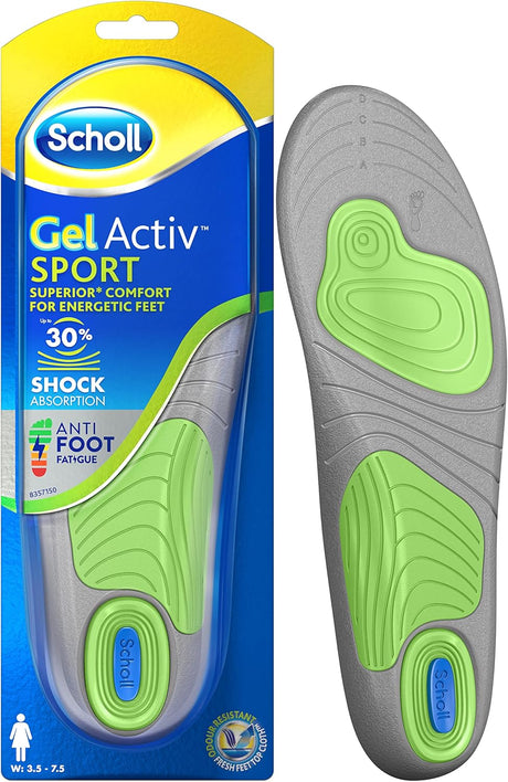 Scholl GelActiv Sport Insoles For Women, Pressure Support insoles for Running and Sports with GelActiv and Freshsheet Odour protection technology, UK Shoe Size 3.5 - 7.5, 1 Pair.