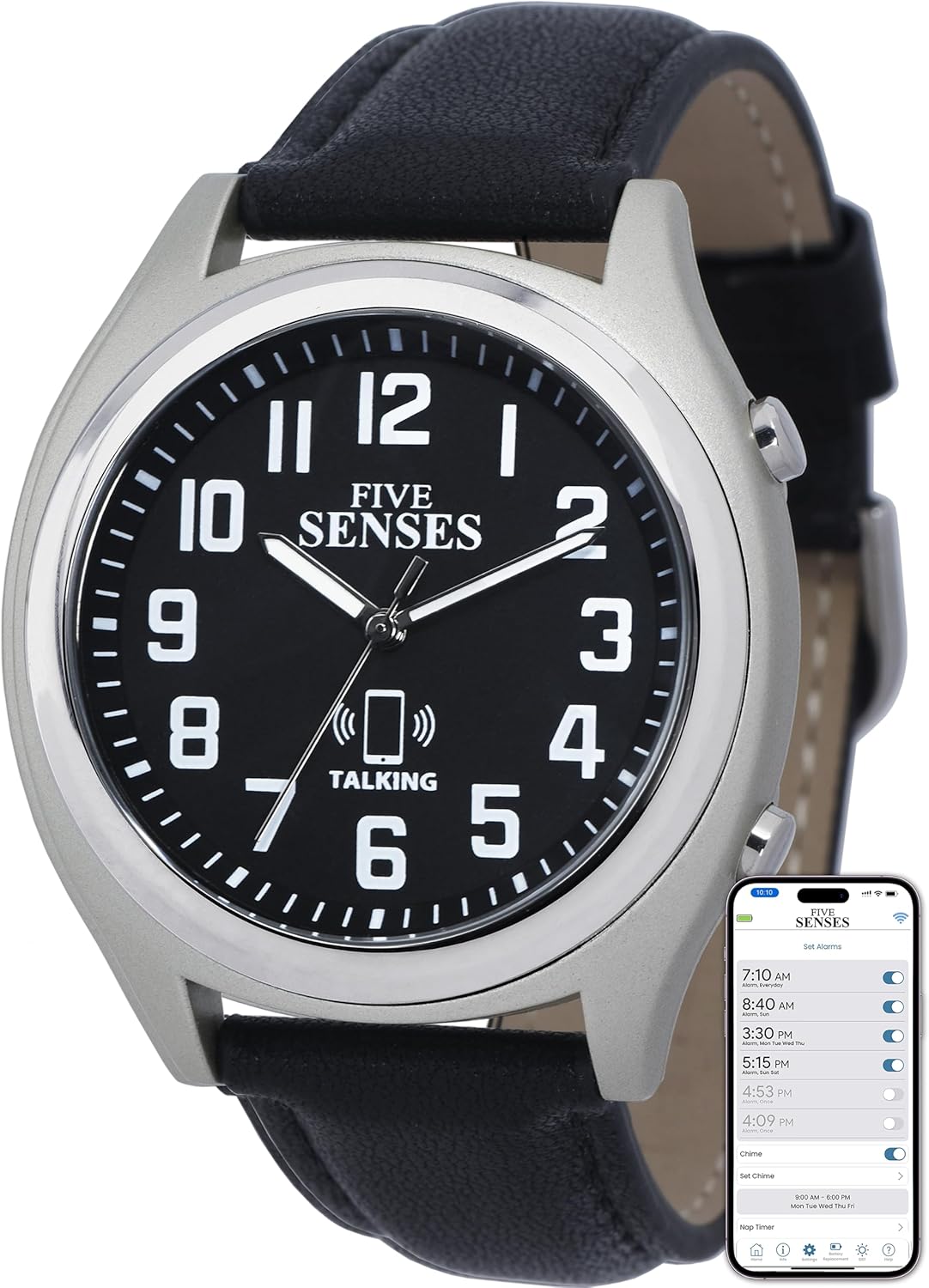 FIVE SENSES - Smart Atomic Talking Watch for Visually Impaired - App Controlled Second Generation Atomic Talking Wrist Watch for Blind and Seniors - Large Numbers Watch with Expansion Band 1739B.