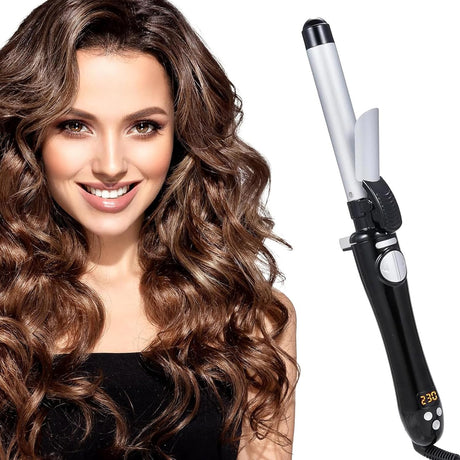 XINYUNXIN Curling Iron with Long Wand, Rotating Automatic Curling Iron, 13-Speed Temperature Adjustable, 30 Seconds Instant Heating, 1H Automatic Shut-Off, Anti-Scald, 110-240V Dual Voltage (B).