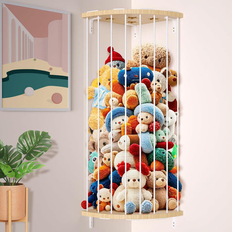 LAHAQIQI Corner Stuffed Animal Storage Organizer with Star Pattern for Teddy Length Adjustable Wood Hanging Plush Toy Shelf for Nursery, Play Room, Bedroom, or Kids Room.