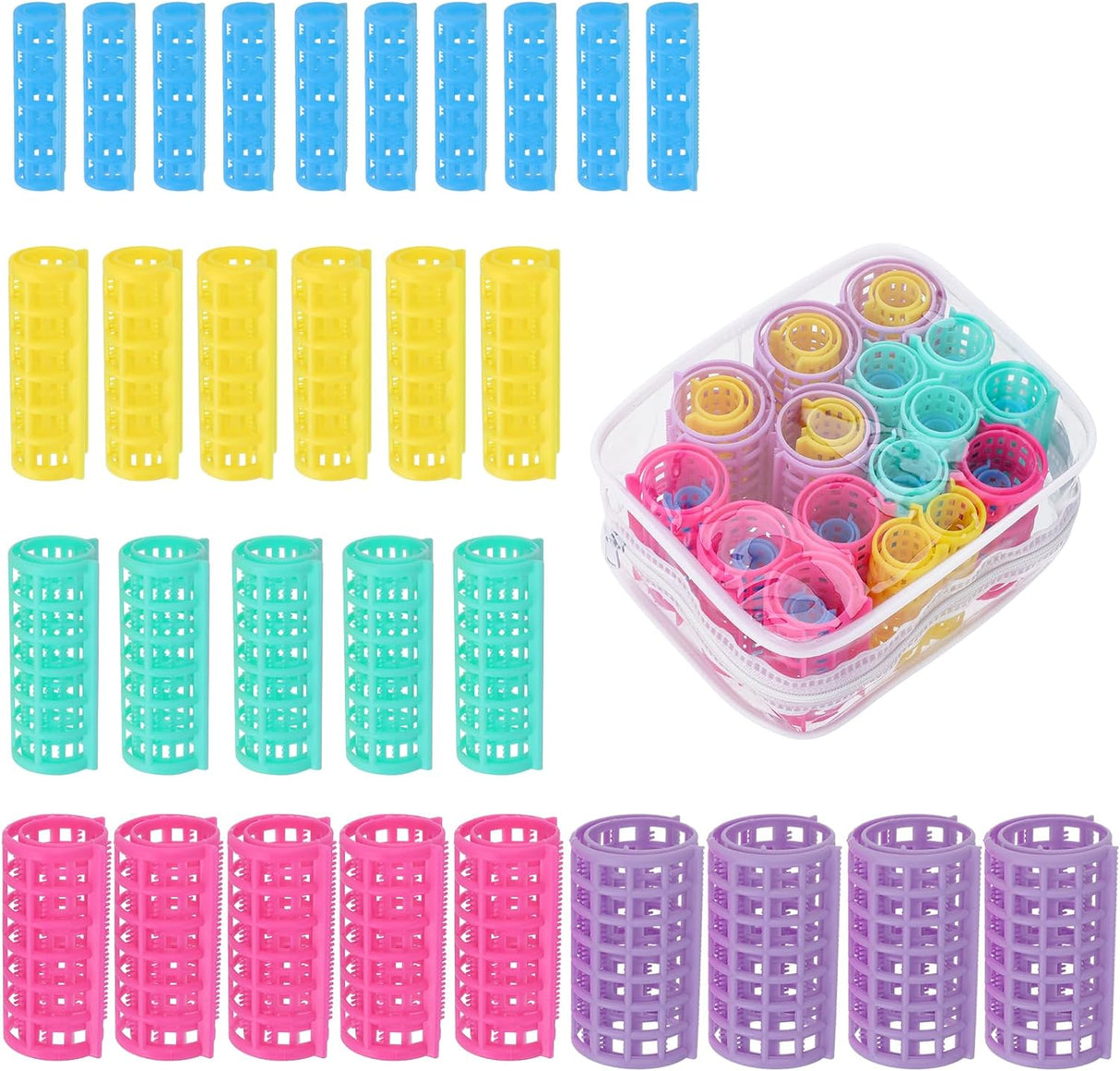 30Pcs Hair Curlers Rollers Set, 5 Sizes Self Grip Hair Rollers No Hair Damaging for Long Hair,Medium and Short Hair, Large Hair Rollers for Volum, Snap on Hair Curlers Sleep in for Women Hair Styling.