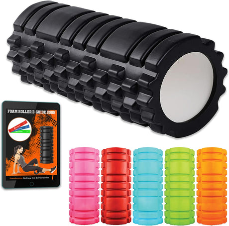 Foam Roller Black with 3 Resistance Level Bands - Lightweight Foam Rollers for Muscles Provides Relief from Pain Fatigue Improves Tissue Recovery - Massage Roller for Gym, Yoga Pilates.