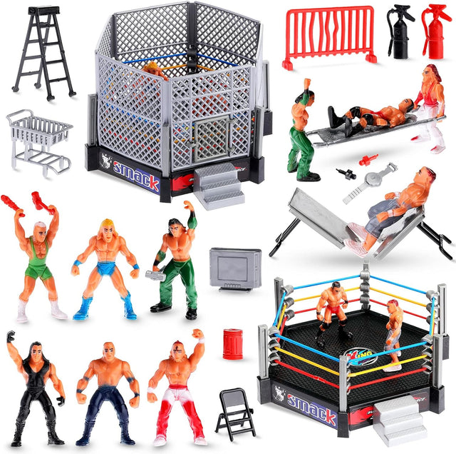 32 Pieces Wrestling Toys Wrestler Warriors Toys with 12 Mini Wrestlers Action Figures Wrestling Figures Toys, 20 Realistic Accessories Realistic Action Figures Playset Gifts favors for Boys and Girls.