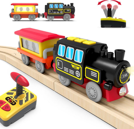 beylon Motorized Train for Wooden Track, Remote Control Train with Magnetic Connection, Battery Operated Locomotive Train for Toddlers, Compatible with Thomas, Brio (Battery Not Included).