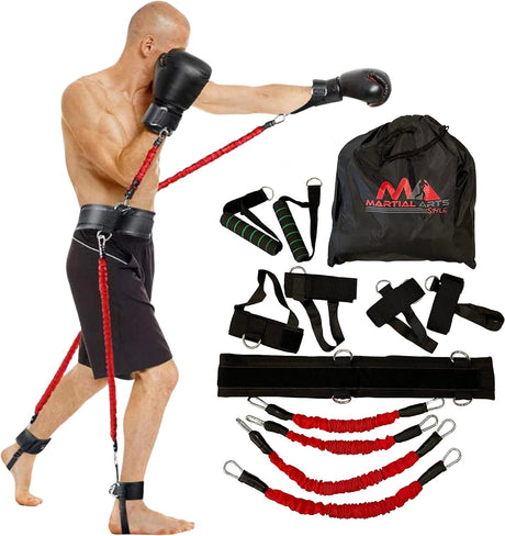 Boxing Bands, Boxing Resistance Bands, Full Body Resistance Band, MMA Training Equipment, Boxing Equipment, Punching Bands, 150 lbs Bands For Home Fitness Workout, Punching Resistance Bands (Red).