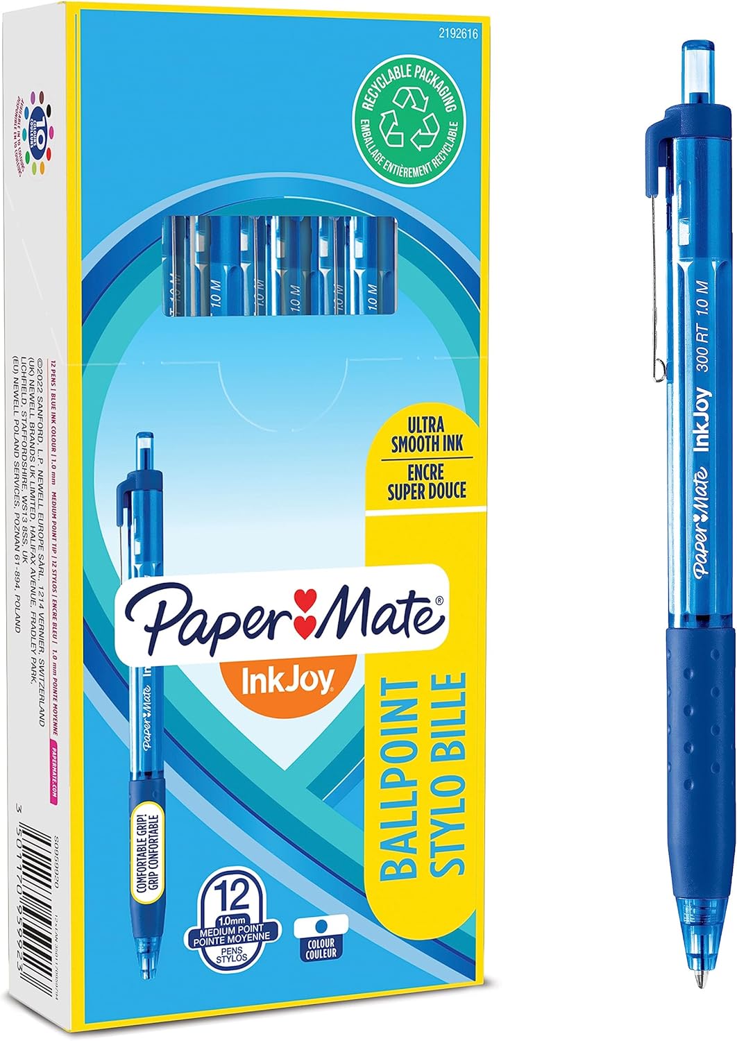 Paper Mate InkJoy 300RT Retractable Ballpoint Pens | Medium Point (1.0 mm) | Black | 12 Count.