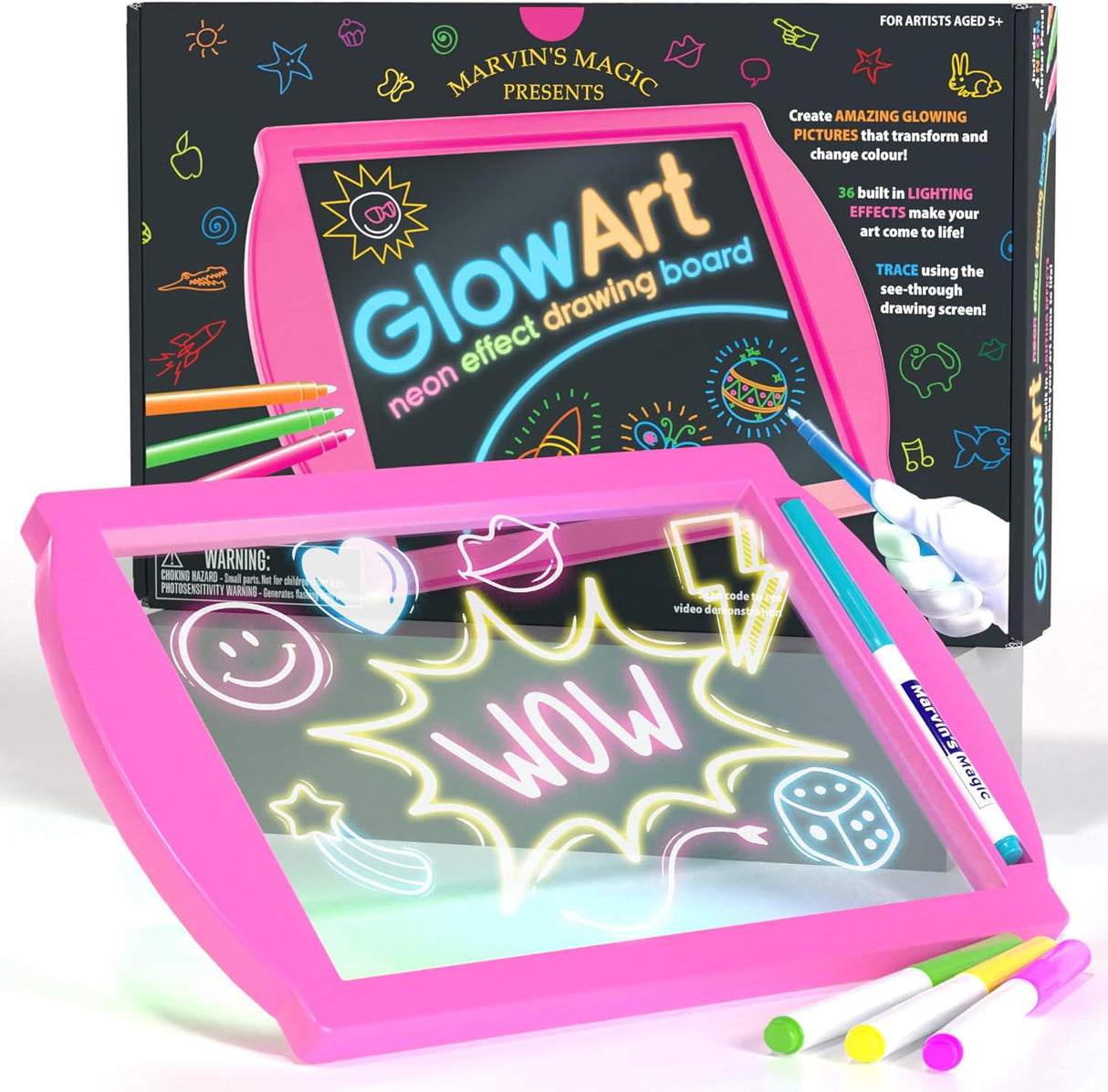 Marvin's Magic - Neon Glow Craft Kit - Craft Set - Light Up Tracing Pad - Drawing Tablet Kids - Neon Magic Kit - Childrens Craft Kits - Battery Powered Doodle Pad - Glow Art Neon Drawing Board.