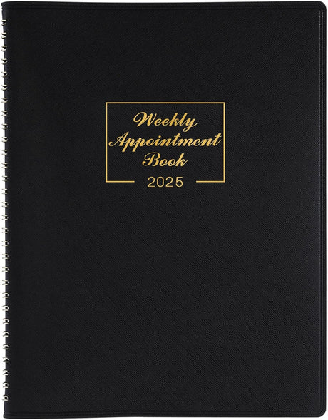 Appointment Diary 2025 - Diary 2025, A4 Week to View Hourly Planner, 15 Minutes Intervals, Appointment Book 2025, Personal & Work Organizer, 21.8 x 29 cm, Soft Leather Cover, Black.