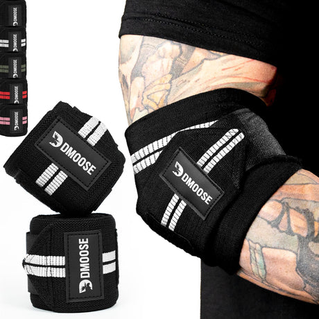 DMoose Elbow Wraps for Weightlifting, Increases Stability of Joints and Supports Injury Recovery, 40" Nylon (1 Pair) Elbow Straps for Bench Press, Cross Training & Powerlifting for Men and Women.