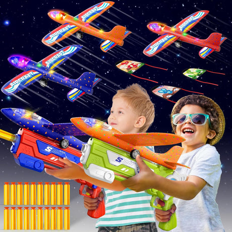 Doloowee 3 Pack Airplane Launcher Toys, 12.6 Inch LED Foam Glider Airplane Catapult, 2 Flight Modes, Outdoor Sports Flying Toys 4 5 6 7 8 9 10 11 12 Years Old Boys Girls Birthday Gifts (Blue).