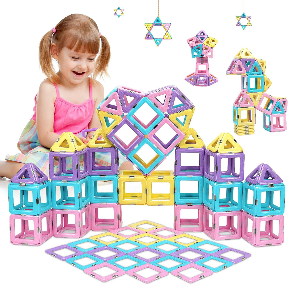 Dcsioike Magnetic Tiles Building Blocks Toys Gifts for 3 4 5 6 7+ Year Old Boys Girls, Kids Learning Development Construction Set, Christmas Birthday Gift Age 3-8 Toddlers, 36 pcs Set (Multicolored).