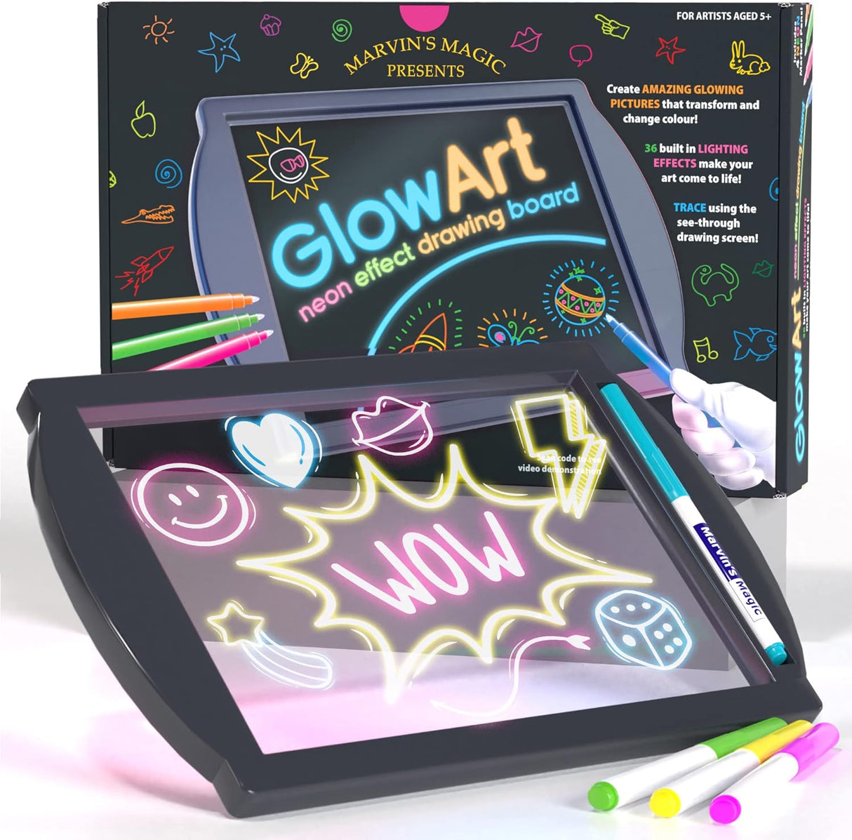 Marvin's Magic - Neon Glow Craft Kit - Craft Set - Light Up Tracing Pad - Drawing Tablet Kids - Neon Magic Kit - Childrens Craft Kits - Battery Powered Doodle Pad - Glow Art Neon Drawing Board.