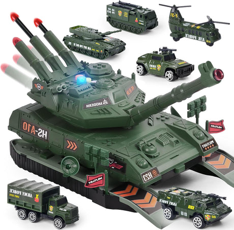 Army Tank Toy for Boys Military Toy Tank with Diecast Army Vehicles, Tank Toys with Sound & Light Missile Launcher Tank Vehicle Gift for Kids Boys 3 4 5 6 7 Years Old (Green).