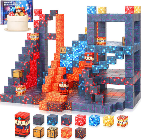 COOLJOYA Magnetic Tiles for kids Boys and Girls Aged 3 4 5 6 7 8 Years Old | Magnetic Building Blocks 54PCS Construction Toys | Build Mine Magnets World Set | Magnetic Construction Cube Toys Gift.