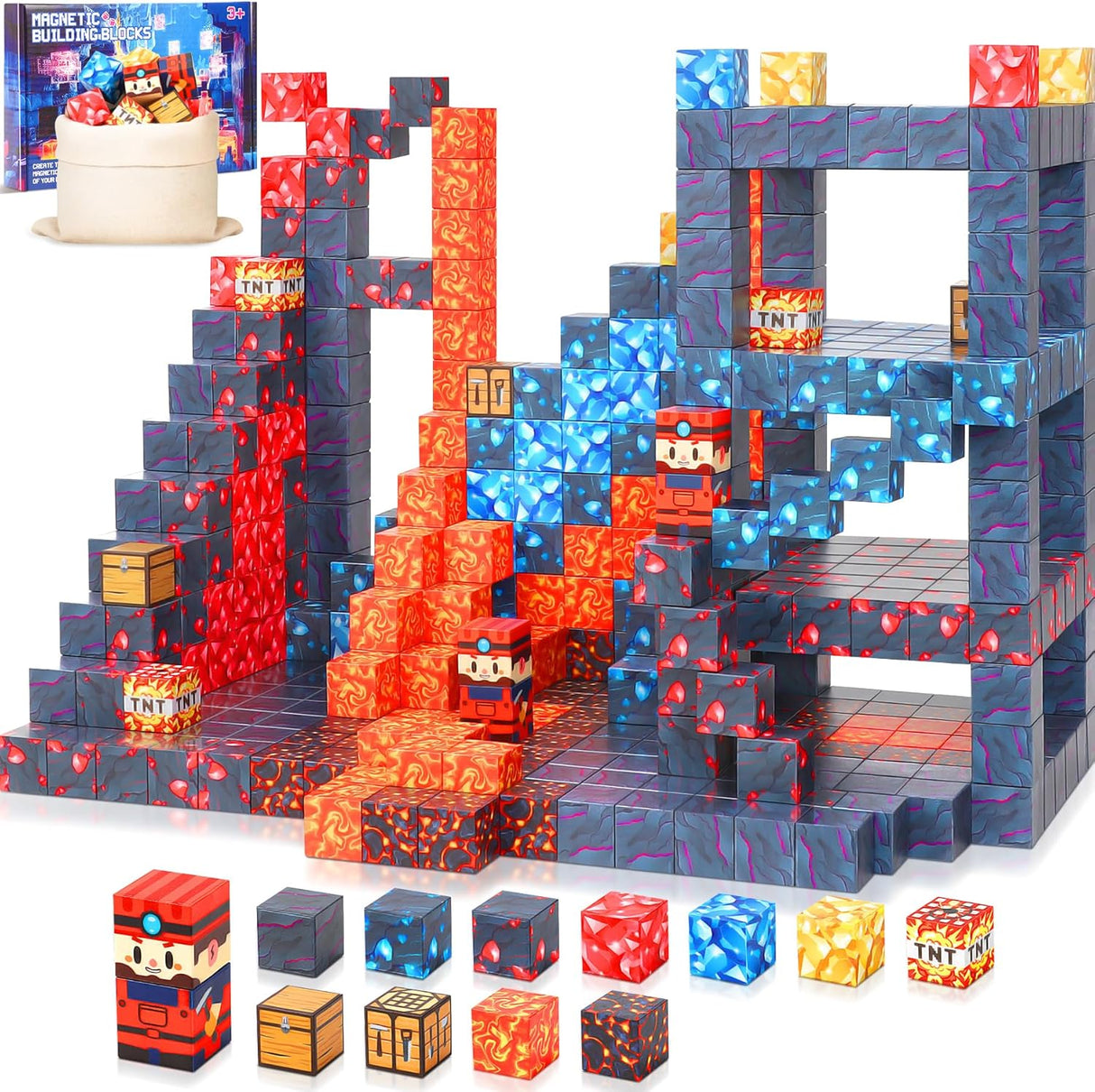 COOLJOYA Magnetic Tiles for kids Boys and Girls Aged 3 4 5 6 7 8 Years Old | Magnetic Building Blocks 54PCS Construction Toys | Build Mine Magnets World Set | Magnetic Construction Cube Toys Gift.