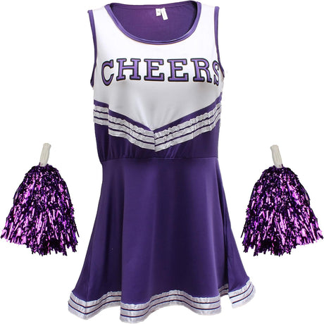 Cheerleader Costume Women Cheeleader Outfit Musical Uniform with Matching Pom Poms Perfect for Halloween.