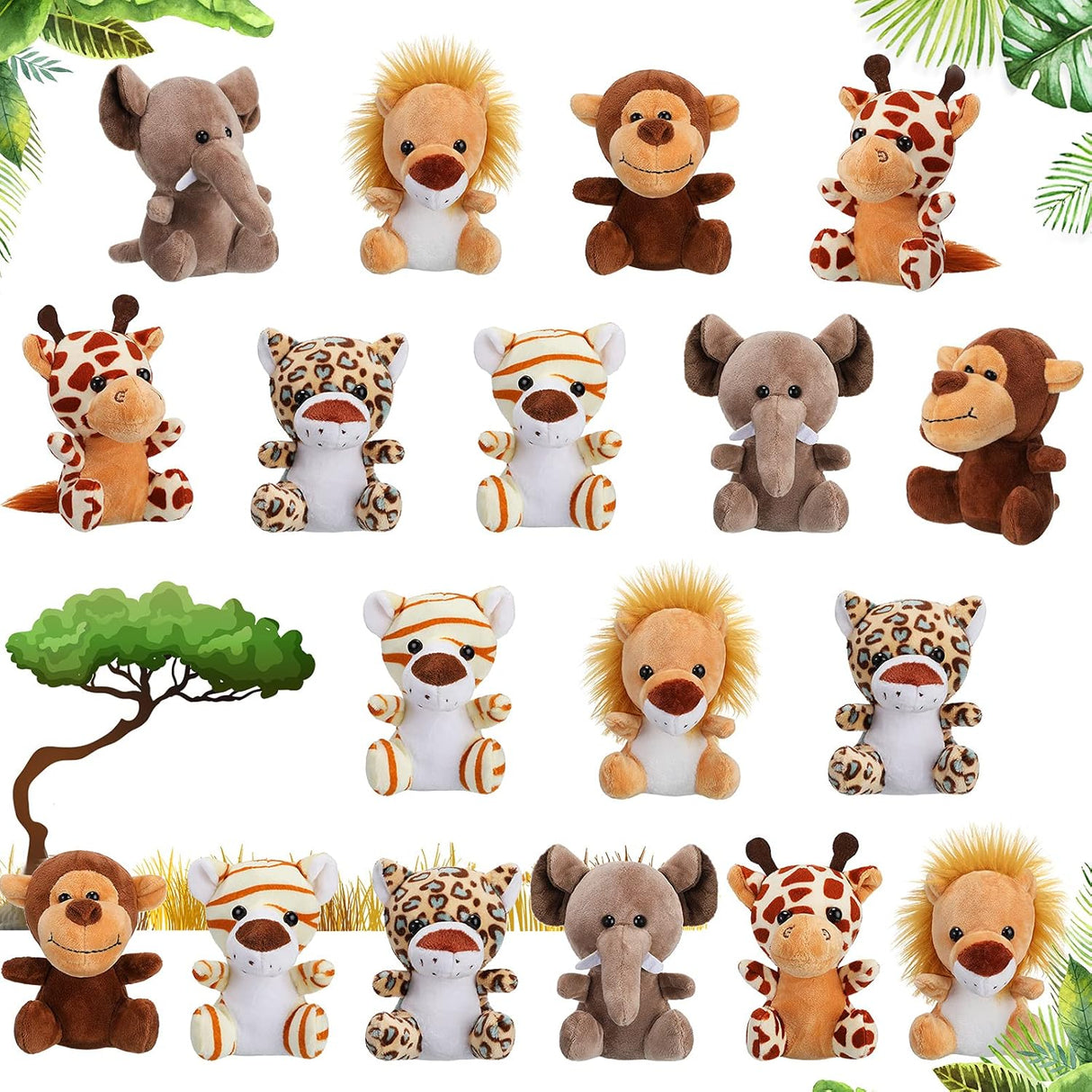 18 Pieces Small Stuffed Animals Mini Jungle Animal Plush Toys Stuffed Animals Set in 4.8 Inch Cute Small Plush for Animal Themed Parties Teacher Student Award (Delicate Style).