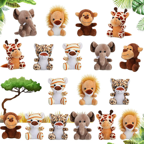 18 Pieces Small Stuffed Animals Mini Jungle Animal Plush Toys Stuffed Animals Set in 4.8 Inch Cute Small Plush for Animal Themed Parties Teacher Student Award (Delicate Style).