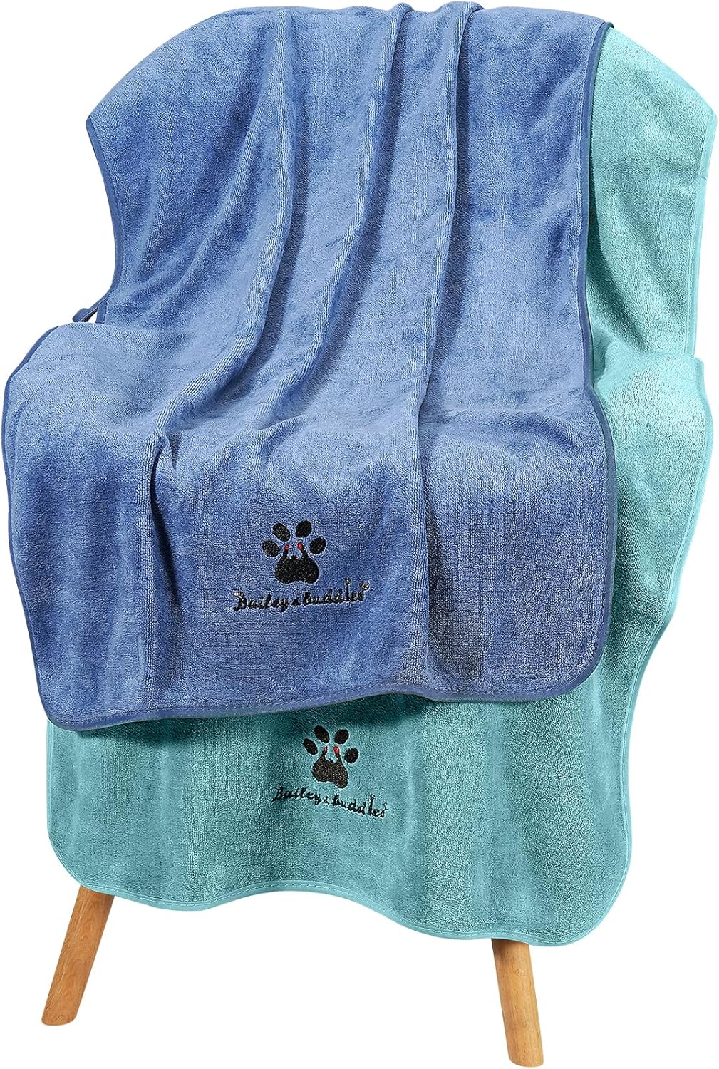 Bailey&buddies® Dog Towels for Drying Dogs - Pack of 2 - Absorbent Soft Microfiber Pet Bath Grooming Towel for Dogs and Cats & other Pet (1 Blue + 1 Green)