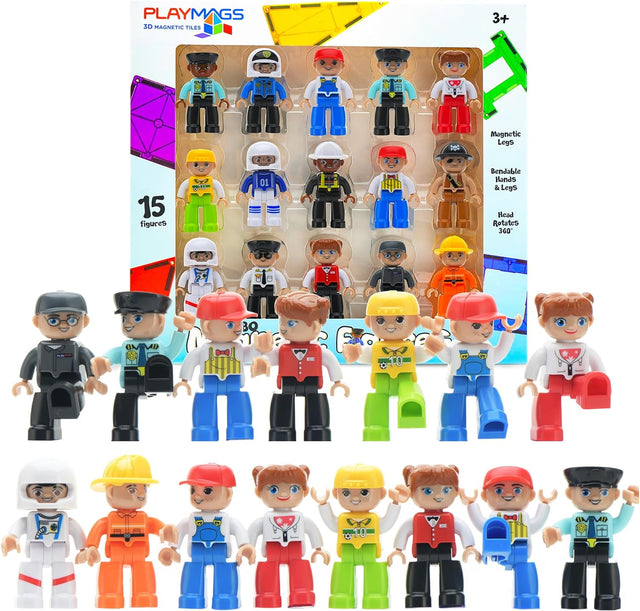 Playmags Large Magnetic Figures Community Set of 15 Pieces – 3 Inches Play People Perfect for Magnetic Toys Building Blocks - STEM Learning Toys for Kids – Magnet Tiles Expansion Accessories Pack.