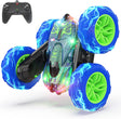 BEZGAR LED Remote Control Cars - 2.4GHz Double Sided Stunt Car, 360° Flips Rotating 4WD RC Car, Indoor & Outdoor Fun Rechargeable Toy Gifts for Boys Kids Girls, TD203 Blue.