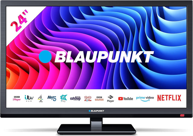 Blaupunkt 24" HD Smart TV with Freeview Play, Netflix, Prime Video, 3 x HDMI and USB Media Player - Black.