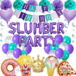 Slumber Birthday Party Supplies for Girls - Purple Paper Pom Poms Glitter Star Garland Popcorn Pizza Foil Balloons Happy Birthday Banner, Girls Night Sleepover Pajama Party Decorations.