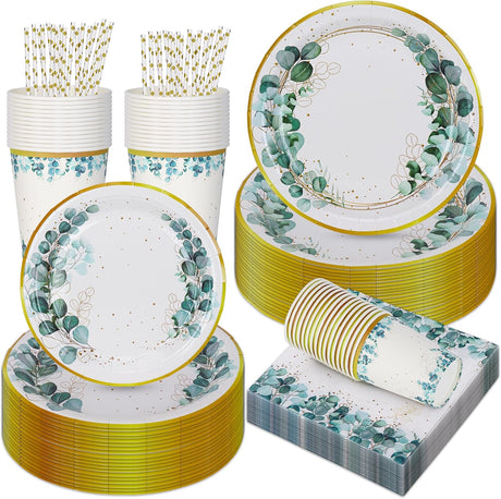 201PCS Pink and Gold Party Tableware Set,CEILIWEN Disposable Party Dinnerware Set Includes Tablecloth,9''&7'' Paper Plates,Cup,Napkin,Straw,Wooden Cutlery(Knife/Fork/Spoon),Severs 25 (Rainbow Color).