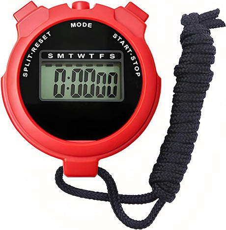 Sports Stopwatch Timer Multi-Function Digital Stopwatch with Clock Calendar Alarm,Single Lap/Split Memory Stopwatch with 12/24 Hour-Shockproof Stopwatch for Coaches Swimming Running Training (Red).