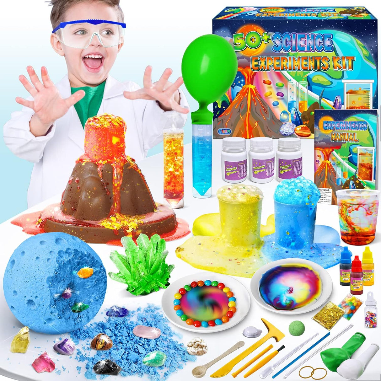 UNGLINGA 50+ Science Lab Experiments Kit for Kids, STEM Activities Educational Scientist Toys Gifts for Boys Girls Chemistry Set, Gemstone Dig, Volcano Eruption.