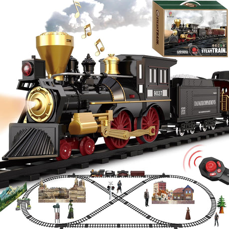 Train Set for Kids Remote Control Train Toys w/Steam Locomotive, Cargo Cars & Luxury Tracks, Electric Trains w/Realistic Smoke,Sounds & Lights, Christmas Birthday Gift for Boys Girls 3 4 5 6 7+….