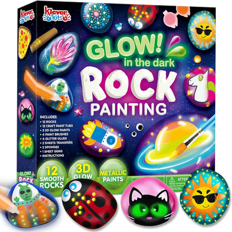 JOYIN 12 Rock Painting Kit- Glow in The Dark, 43 Pcs Arts and Crafts for Kids Ages 6-12, Art Supplies with 18 Paints, Kids Craft Paint Kits, Arts & CraftsToy for Boys Girls Birthday Party Gift.