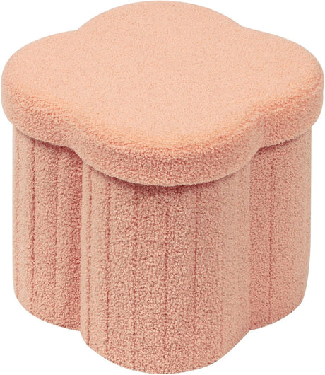 Bonlife Pink Ottoman Storage Box,Folding Storage Seat Box,Small Footstool For Living Room,Kid's Toy Chest Box,Teddy Flower Shape,32x32x32cm.