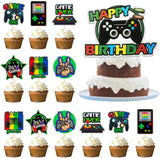 Video Game Cake Topper - 17 Piece Game Cake Birthday Decorations Picks Game On Controllers Gamepad Cupcake Decorations Happy Birthday Cake Decorations for Kids Gaming Themed Birthday Party.