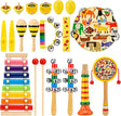 Anpro Kids Musical Instruments Set for Toddler, 21 PCS Baby Wooden Percussion Musical Toys, Preschool Educational Baby Musical Toys for Boys and Girls with Storage Bag.