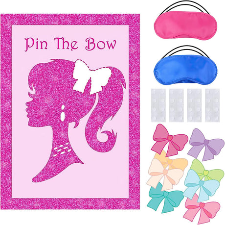 Pin The Bow Party Games for Kids Birthday，Barbie Party Decorations Set, Pink Princess Party Supplies for Girls, Barbie Birthday Decorations, Pink Party Decorations for Kids, Barbie Themed Party.