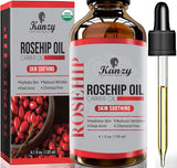 Kanzy Rosehip Oil for Face 120ml Rosehip Oil Organic Cold Pressed Rose Hip Oil for Face 100% Pure Vegan Cruelty Free for Skin, Hair, Nails, and Body for Nourishment, Dryness, Fine lines and Scars.