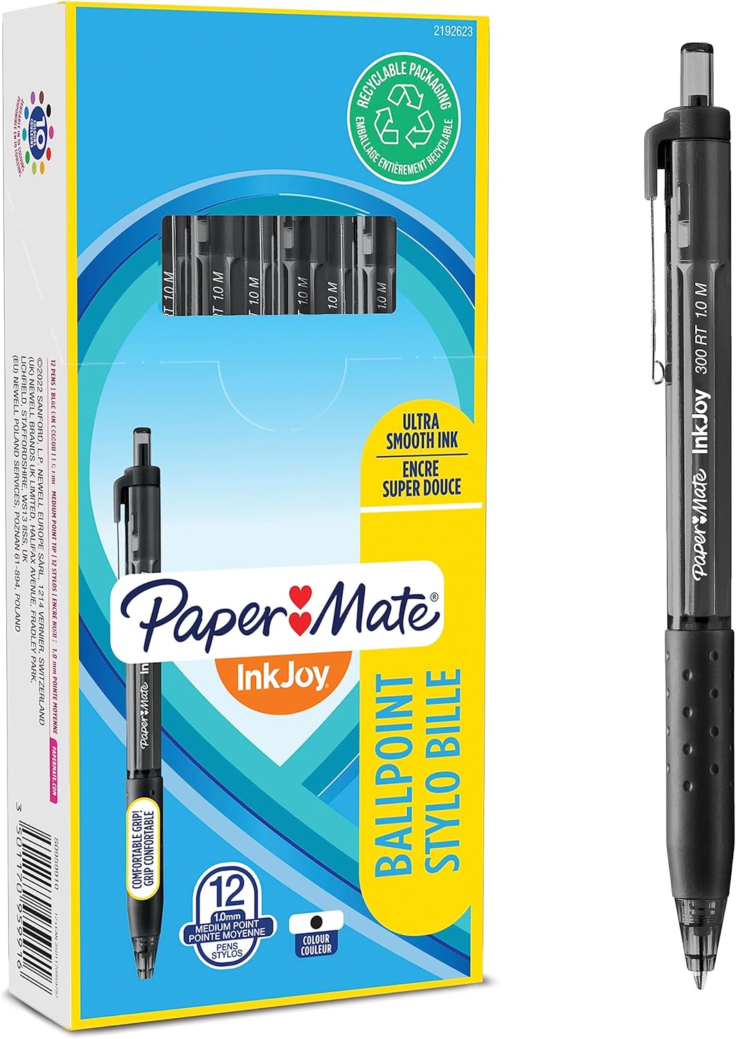 Paper Mate InkJoy 300RT Retractable Ballpoint Pens | Medium Point (1.0 mm) | Black | 12 Count.