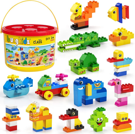 burgkidz Big Building Blocks, 135 Pieces Classic Large Size Toddler Creative Building Bricks, Compatible Block Construction Toys with Reusable Storage Bucket, Educational Gift for Boys and Girls.