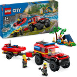 LEGO City 4x4 Fire Engine with Rescue Boat Building Toys for 5 Plus Year Old Boys & Girls, Imaginative Play Set Includes a Dinghy, Trailer, Tent, Camper and 2 Firefighter Minifigures, Gift Idea 60412.