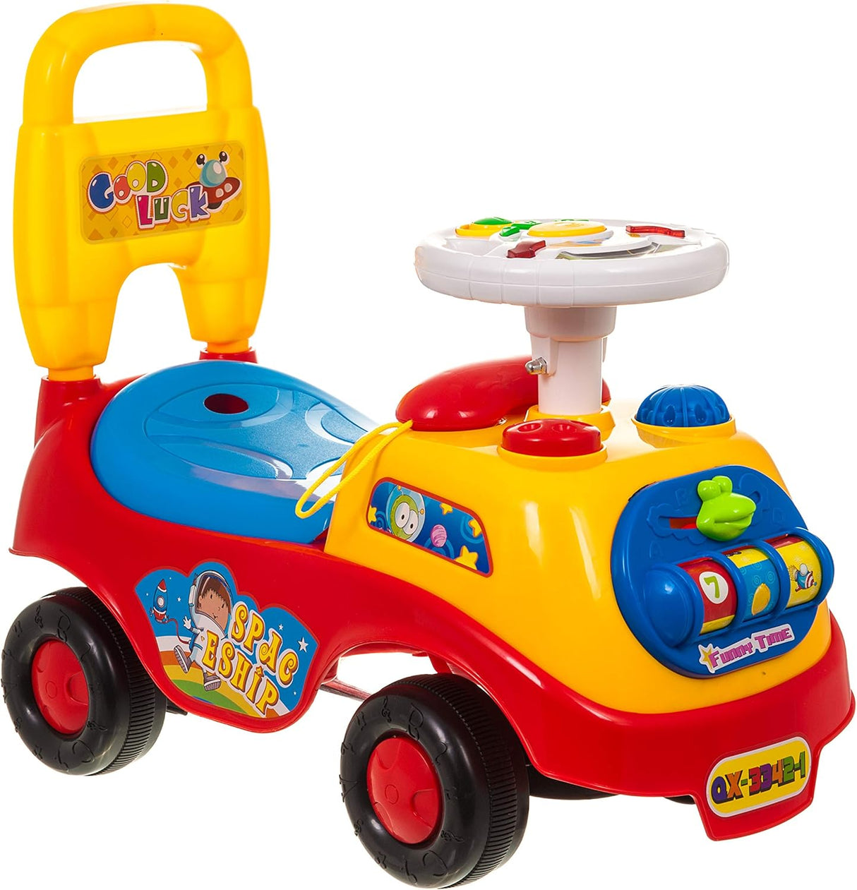 Hillington My First Ride On and Push Along Buggy Car Colourful First Steps Toddler Walker Learning Toy with Sounds and Accessories (RED).