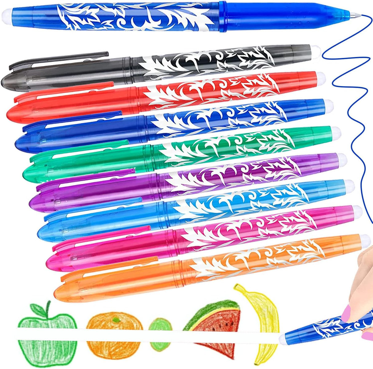 8 Erasable Pens Rub Out Pens - Eraser Pen Erasable Gel Pens with Rubbers on the End, Erasable Pen with Eraser Writing Pens for Kids Adults Paperwork School Work, Pens for School Supplies Stationary.