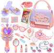 CUTE STONE Little Girls Play Purse, Toddler Purse with Handbag, Heels, Pretend Makeup Kit, Toy Phone, Light-Up Magic Wand, My First Purse Set with Princess Jewelry, Pretend Play Gift Toys for Kids.