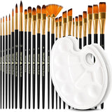 Tritart 25 Acrylic brushes, aquarelle brushes, gouache brushes, oil painting brushes etc. | 2 mixing palettes | synthetic brushes | painting brush set.