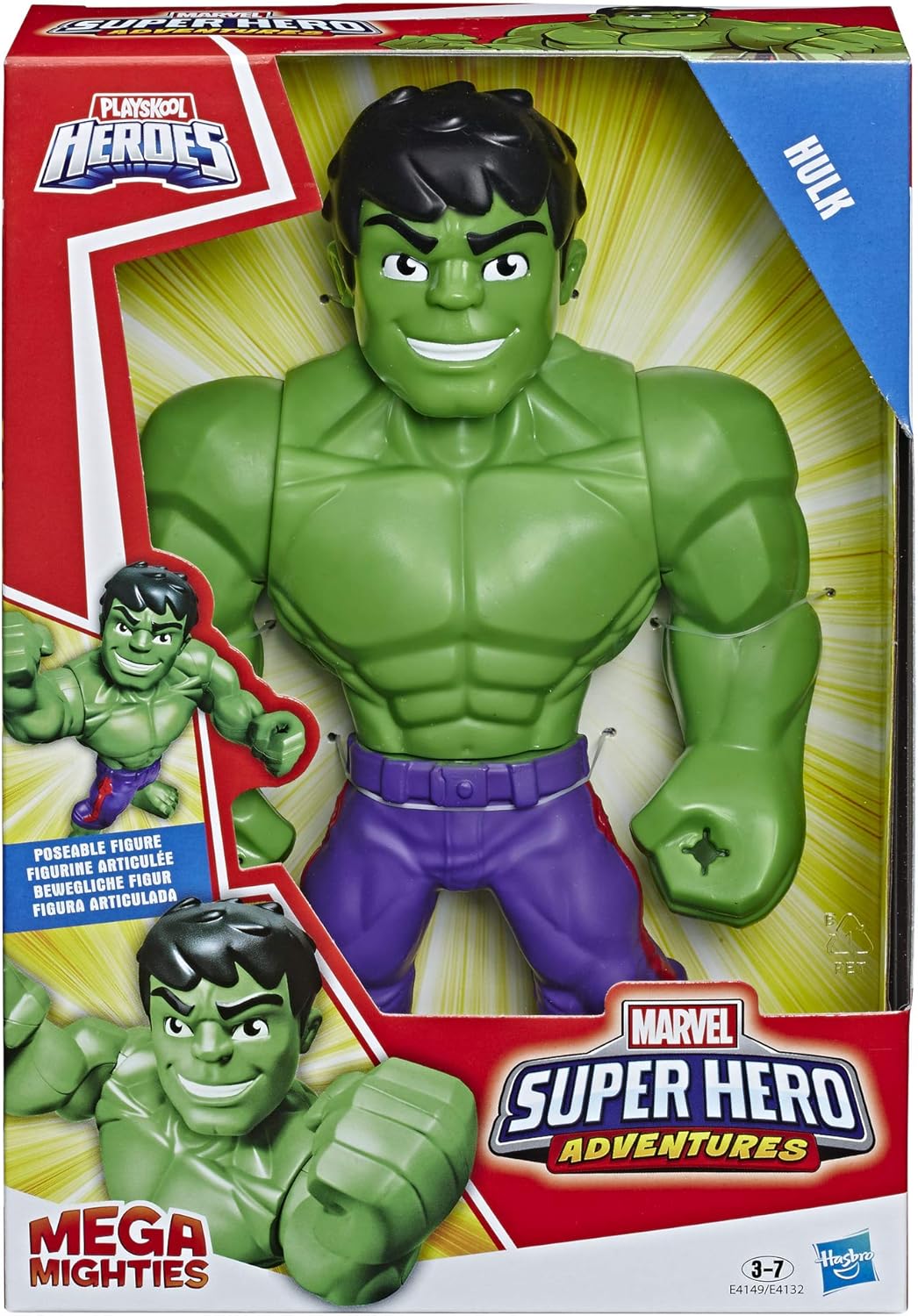 Playskool Heroes Marvel Super Hero Adventures Mega Mighties Hulk Collectible 10 Inch Action Figure, Toys for Kids Ages 3 and Up.