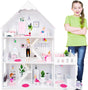 Green series Large Wooden Doll House - Dollhouse with LED Light | Barbie Doll House | Wooden Dolls House Version with 57 Pink Accessories, model GS0023B-1.