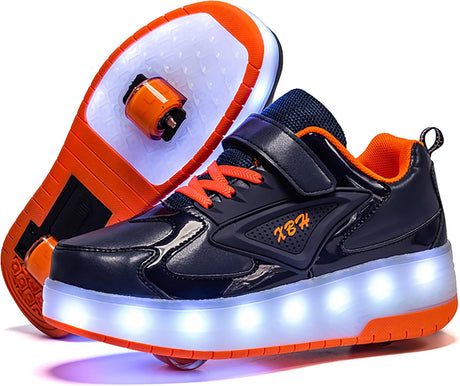 LED Light-Up Roller Skate Shoes with Retractable Wheels-Stylish Trainers for Boy, Girl, Kids, USB Rechargeable, Shiny Luminous Sneakers - Perfect for Party, Birthday, Christmas, Enhanced Safety.