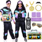 Amycute 80s Shell Suit Costume Men Women Retro Tracksuit 1980s Fancy Dress Halloween Costumes for Adults.