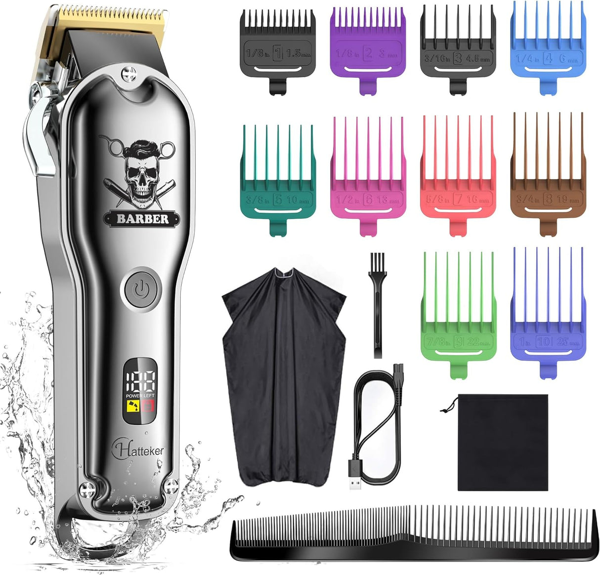 Hatteker Hair Cutting Kit Pro Hair Clippers for Men Professional Barber Clippers IPX7 Waterproof Cordless Beard Trimmer Hair Trimmer.